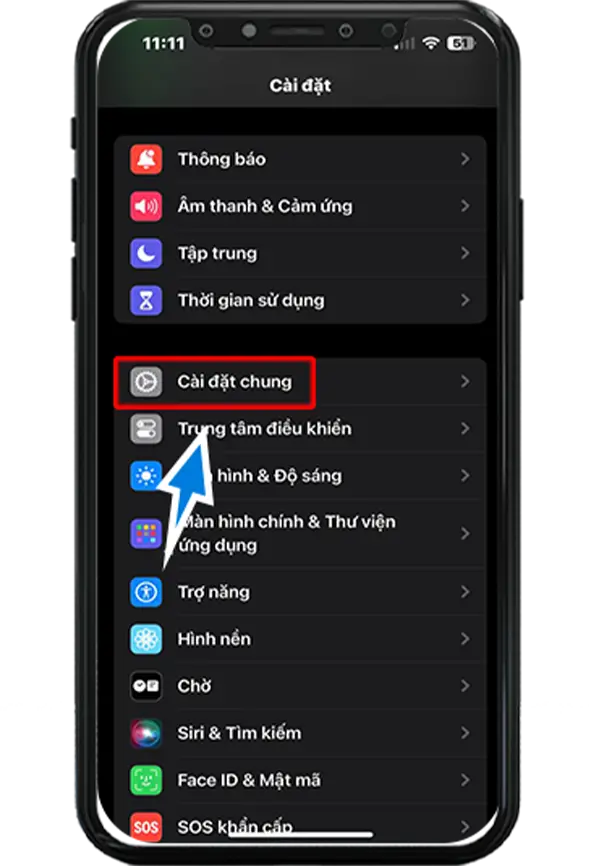 Bước 4 : Trở về màn hình chính iphone, chọn cài đặt chung